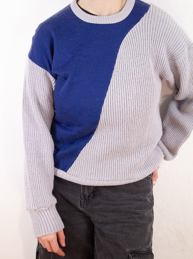 Strick Sweatshirt in Blau und Grau S