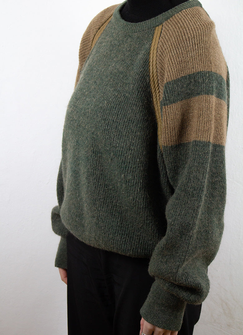 Strick Sweatshirt in Grün und Braun M